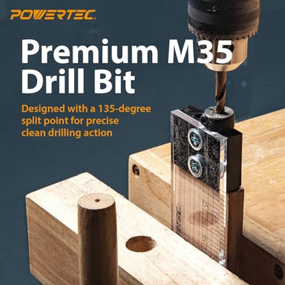 POWERTEC Complete Doweling Jig Kit w/ 1/2",3/8",1/4" Cobalt M-35 Drill Bits, Wood Dowel Jig Accessories with Depth Scale, Laser Cut Alignment Marker & Split Ring Stop Collar for Easy Alignment(71714V) - style: Complete Doweling Jig Kit (1/2", 3/8", 1/4" B