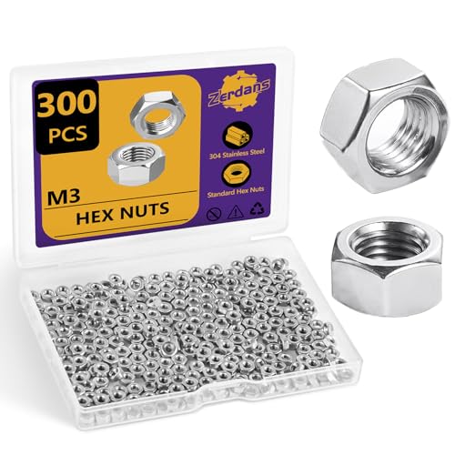 300Pcs M3-0.5mm Hex Nut Set 304 Stainless Steel - size: 300Pcs-M3