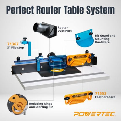 POWERTEC Benchtop Router Table with Steel Stand and Adjustable Fence – 24" x 16" MDF Laminated Top, Insert Plate, 2-1/2" Dust Port, Fence Stop, Featherboard & Additional Accessories (71402V) - color: Benchtop Router Table