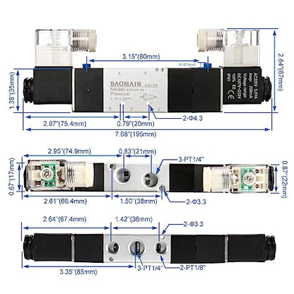 Baomain Pneumatic Solenoid Air Valve 5 Way 3 Position PT1/4" Internally Piloted Acting Type Double Electrical Control Midst Pressure 4V230P-08 (AC 220V) - size: AC 220V