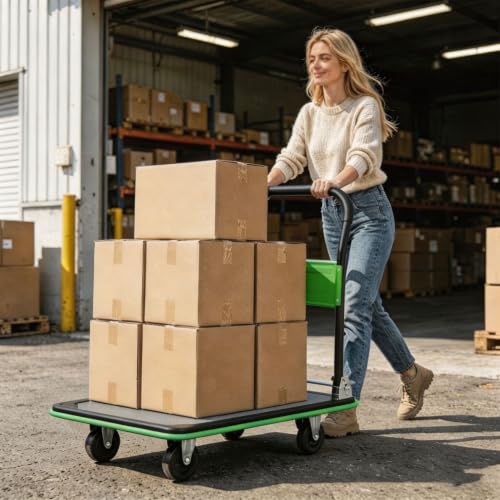 Foldable Platform Hand Truck, Heavy Duty Push Cart Dolly (Green) - color: 660lbs-green