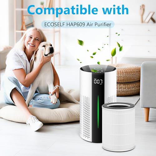 2 Packs HAP609 Replacement Filter Compatible with ECOSELF HAP609 Air Purifi-er for Home Large Room up to 1800 Ft², Main Filter