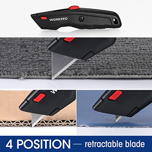WORKPRO Premium Utility Knife, Retractable All Metal Heavy Duty Box Cutter, Quick Change Blade Razor Knife, with 10 Extra Blades - color: Black