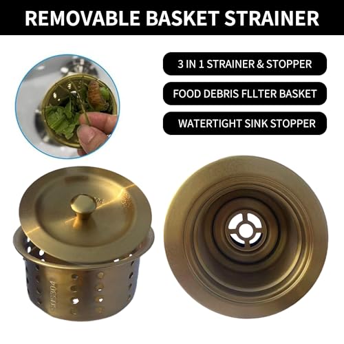 Sink Strainer Kitchen Sink Drain Assembly Kit 3-1/2 Inch with Kitchen Sink Drain Basket,304 Stainless Steel Sink Stopper & Cover Lid，Stainless Steel Gold Color - color: Gold Color