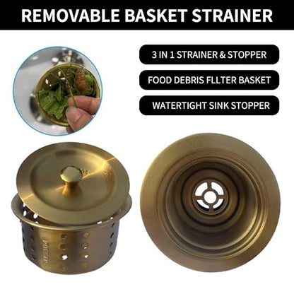 Sink Strainer Kitchen Sink Drain Assembly Kit 3-1/2 Inch with Kitchen Sink Drain Basket,304 Stainless Steel Sink Stopper & Cover Lid，Stainless Steel Gold Color - color: Gold Color