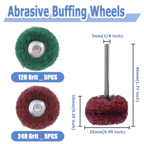 Mesee 30 Pieces Abrasive Buffing Wheel Set, 1-inch Abrasive Wheels, Cashmere Grinding Brush Heads & Polishing Cotton Cloth Wheels with 1/8" Shank Mini Brush Polishing Kit for Rotary Tools
