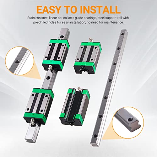 ANWOK 2PCS HGR20 Length 200mm Width 20mm Square Linear Guide Rail + 4PCS HGH20CA Square Slider Bearings Block for 3D Printer - size: 200mm, style: HGR20