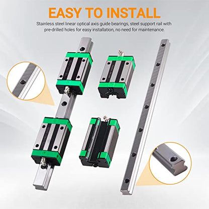 ANWOK 2PCS HGR20 Length 200mm Width 20mm Square Linear Guide Rail + 4PCS HGH20CA Square Slider Bearings Block for 3D Printer - size: 200mm, style: HGR20