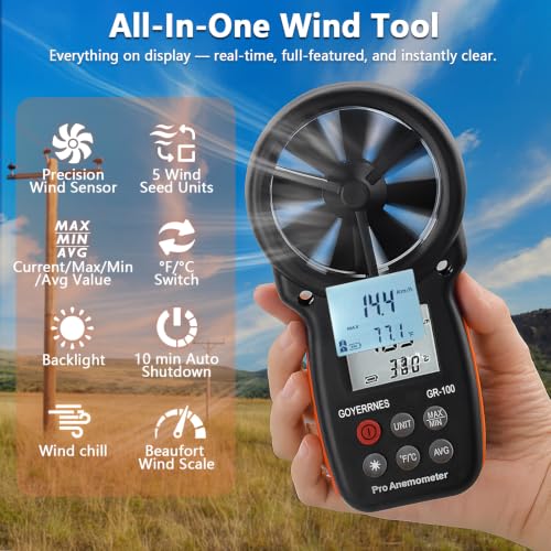 Handheld Anemometer with Tripod, Digital Wind Speed CFM Meter - size: Compact