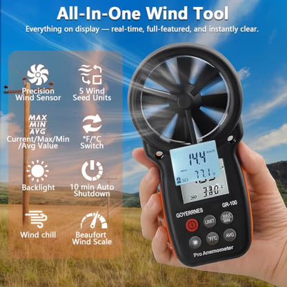Handheld Anemometer with Tripod, Digital Wind Speed CFM Meter - size: Compact
