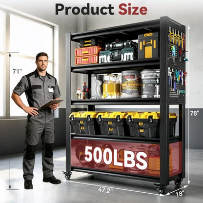78" H x 47.2" W x 18" D Garage Storage Shelves with Wheels and Pegboard - size: 80" H x 47.2" W x 18" D