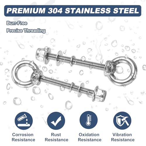 PATIKIL M3 x 30mm Shoulder Eye Bolt, 4 Pcs 304 Stainless Steel Lifting Ring Threaded Eye Bolt with Flange Lock Nuts Spring and Flat Washers for Hanging Tie Down Straps Outdoor Indoor - size: M3 x 30mm