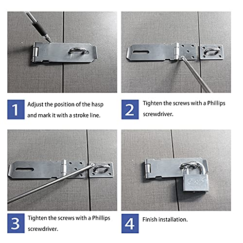 Door Locks Hasp Latch, 5 Inch Stainless Steel Safety Packlock Clasp Hasp Lock Latch, Extra Thick Gate Lock Hasp with Screws Brushed Finish 2 Pack (5inch) - color: Silver, size: Straight 5 Inch