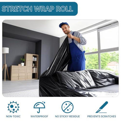 Black Plastic Shrink Wrap Roll 18 Inch 1500 Feet, Stretch Wrap 4 Pack - size: Black 18in 4roll