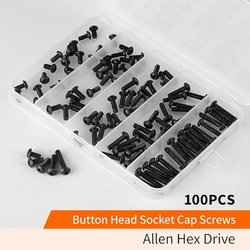 M4 x 8mm 10mm 12mm 16mm 20mm Button Head Socket Cap Screws Bolts, 10.9 Grade Alloy Steel Metric, Black Oxide Finish, Allen Hex Drive, Machine Fully Threaded, Assortment Kit 100PCS - size: M4 x 8/10/12/16/20mm (100PCS)