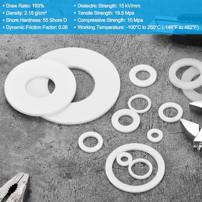 PATIKIL 20 Pcs PTFE Flat Washers 2.24" ID 4.02" OD 0.12" Thickness Sealing Spacer Flange Gasket for Machines Pipe Valves Oil Gas Industries, White (57x102x3mm) - size: 2.24" x 4.02" x 0.12"