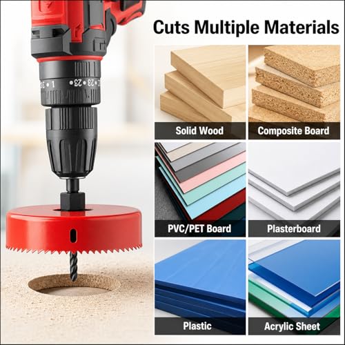 17-Piece Hole Saw Kit, Includes 13 Sizes (3/4" to 5"), Arbors, Drill Bits, and Hex Key, Ideal for Softwood, Plywood, and PVC(RED) - color: bright red