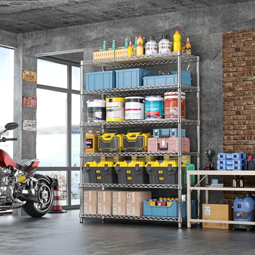 IZEUK 6-Tier Heavy Duty Metal Wire Shelving Unit, Adjustable Storage Rack Organizer for Garage, Kitchen, Office, Pantry, Warehouse (Chrome, 17.7" D x 47.2" W x 82.7" H) - color: Chrome, size: 6 Tier, 17.7" D x 47.2" W x 82.7" H