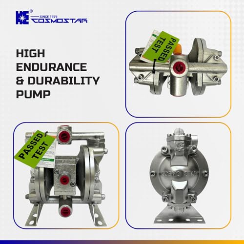 COSMOSTAR D0902 3/8" Double Air Diaphragm Pump, Aluminum Body, Teflon Ball, seat and Diaphragm, Pump Muffler, Pump, Chemical Pump, Waste Oil Pump, Pneumatic Oil Pump, Diaphragm Pumps - size: D0902 3/8" Aluminum