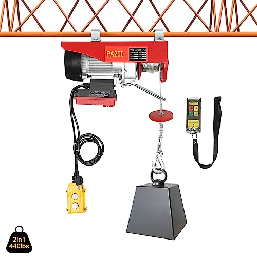 440 Lb Overhead Electric Hoist Crane Lift Garage Winch Remote Control 110v Overhead Crane Garage Ceiling Pulley Winch Tow Sling Electric Wire Rope Hoist Suitable for Factory Construction Sites