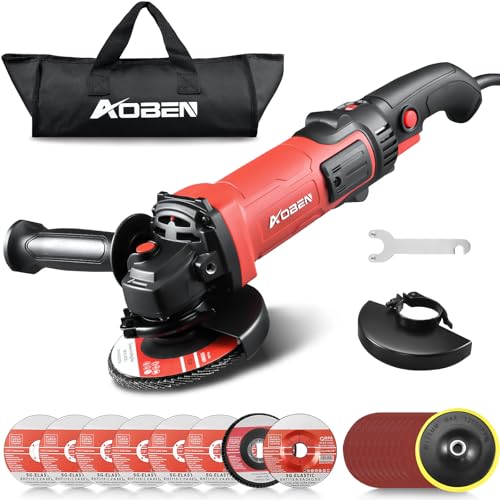 AOBEN 1200W Angle Grinder 4-1/2 inch | 10Amp, 11000 RPM, 7-Speed Corded Power Electric Cut off Tool with Switch Lock | for Heavy Duty Work & Metal Cutting, Grinding & Polishing