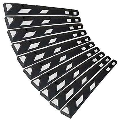 SmartSign Rubber Parking Curb, (Pack of 10) Heavy Duty Parking Stops with White Reflective Stripe Chevrons, 72" Long (6ft), Wheel Stops for Parking Lots/Garage/Cars/Trucks, Pre-Drilled Holes - color: 4. Black/White Pack of 10