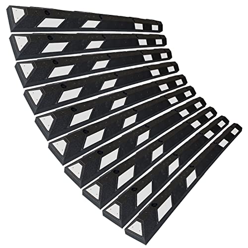 SmartSign Rubber Parking Curb, (Pack of 10) Heavy Duty Parking Stops with White Reflective Stripe Chevrons, 72" Long (6ft), Wheel Stops for Parking Lots/Garage/Cars/Trucks, Pre-Drilled Holes - color: 4. Black/White Pack of 10