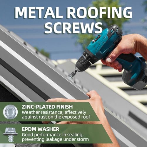 #14 x 2-1/2" (50 PCS) Metal Roofing Screws with Rubber Washer, Hex Head Self Tapping Screws for Metal, Self Drilling Sheet Metal Screw, Hex Bit Socket Included - size: #14 x 2-1/2"
