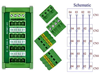 Slim DIN Rail Mount 10A/300V Pluggable Screw Terminal Block Distribution Module (5x4 Position) - style: 5x4 Position