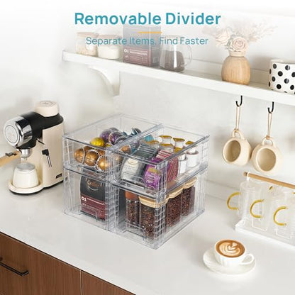 Vtopmart Clear Stackable Storage Drawers, 4 Pack Kitchen Cabinet Set - style: 2 Medium+2 Small