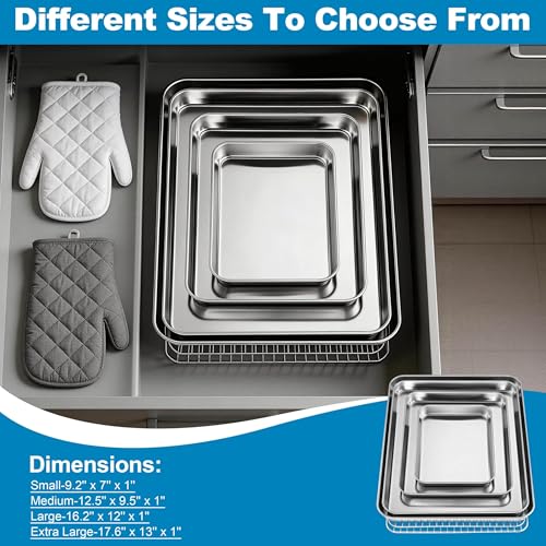 Herogo Stainless Steel Half Sheet Baking Pan with Rack Set,18" x 13" x 1" - size: 17.7 x 13 x 1 inch