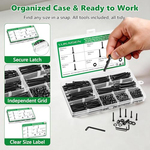 481PCS M3 Hex Socket Screw Assortment Kit, M3 x 30/35/40/45/50mm - size: M3 481pcs 3