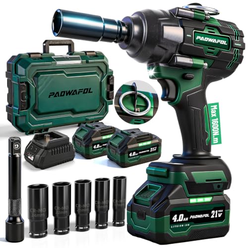 2026 Impact Wrench 1180ft-lbs(1600N.m), 1/2" Impact Gun with 2x4.0Ah Battery, 21V Cordless Impact Driver High Torque with 5 Sockets, Pistola Llave De Impacto Brushless for Truck RV Home Car - color: Dark Green