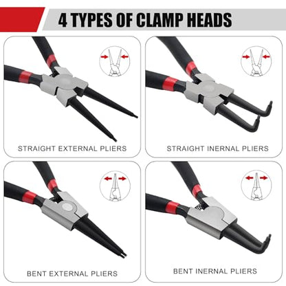7" Snap Ring Pliers Set, 4PCS Heavy Duty Retaining Ring Pliers