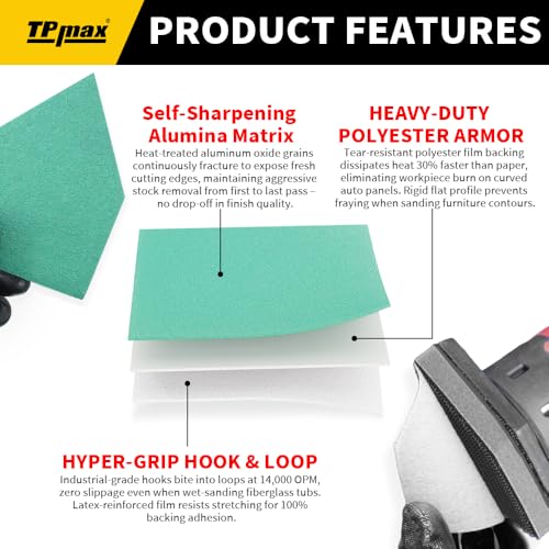 TPmax 100 Pack 90x65mm Detail Sander Sandpaper Compatible with Milwaukee M12, 60/120/180/240/320 Grit Assortment, Heavy Duty Hook & Loop Anti Clogging Polyester Film Sheets - size: Mixed Grit