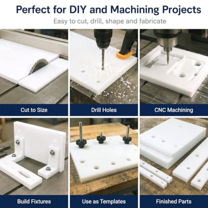 Threehoney 1 Pcs 1/4" Thick 24 x 48 Inch White HDPE Plastic Sheet - color: White, size: 24 x 48 Inch