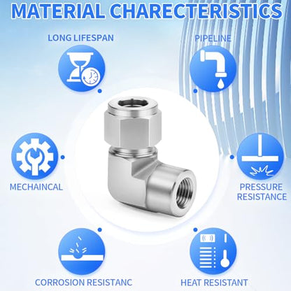 ChillWaves 304 Stainless Steel Compression Tube Fitting, 1/4" OD x 3/8" NPT Female 90 Degree Elbow Compression Union Connector(1-PACK) - size: 1/4" OD x 3/8" FNPT