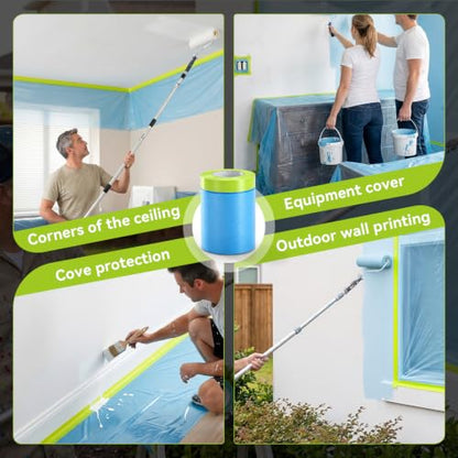 VOISEN 3 Rolls Pre-Taped Masking Film for Painting-22 x 66',Painters Plastic Sheeting with Widened Automotive Masking Tape, Plastic Tarp for Painting, Film for Car, Wall Protection - color: 3 Rolls