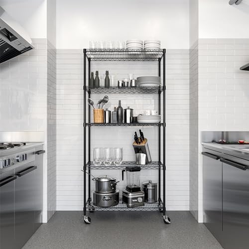 5-Tier NSF-Certified Steel Wire Shelving, 36"W x 14"D x 75.5"H, Black - color: Black, size: 5-Tier Shelving, 36" W x 14" D