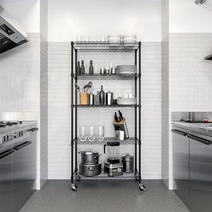 5-Tier NSF-Certified Steel Wire Shelving, 36"W x 14"D x 75.5"H, Black - color: Black, size: 5-Tier Shelving, 36" W x 14" D