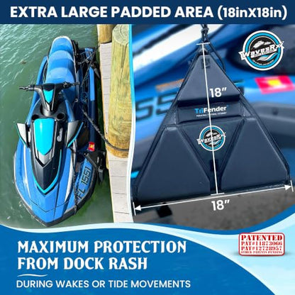WAVESRX PWC Fender Bumper & Soft Loop Cleats for Safe and Convenient Jet Ski Docking - Patented TriFender Protects Jetski from Dock Rash & Scratches Folding Design with Adjustable Bungee - color: Orca Black