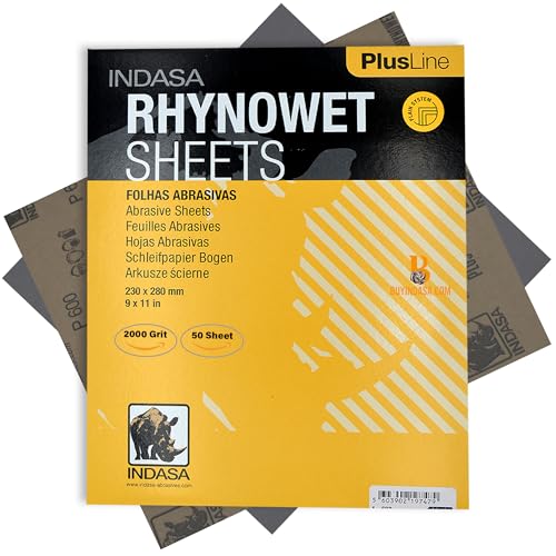 Indasa Rhynowet 50 PCS 9x11” Wet & Dry Full Sandpaper Sheets, 2000 GRIT, Clog-Resistant Abrasive for Wood, Metal, Auto, Paint & Clear Coat Finishing, Sand Paper Silicon Carbide - size: 2000 GRIT 9"x11" Silicon Carbide