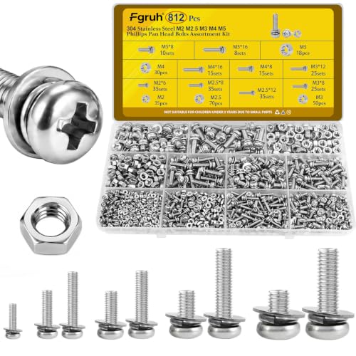 812pcs M2 M2.5 M3 M4 M5 Phillip Pan Head Machine Screw Assortment Kit - size: SS M2M2.5M3M4M5 812pcs