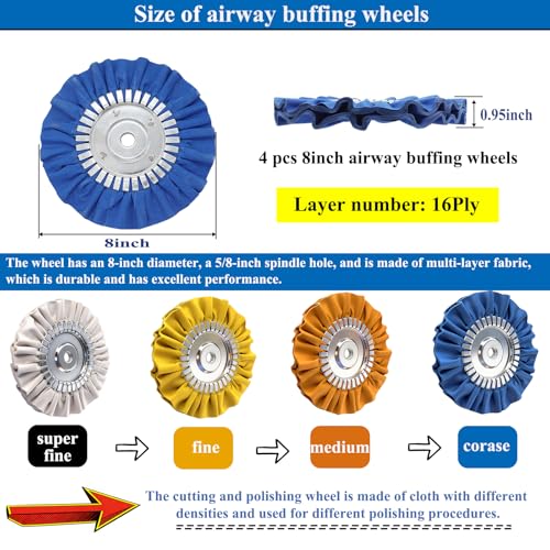9Pcs 8" Buffing Wheel Kit for Angle Grinder with Polishing Compound - size: 8 inch - 9pcs
