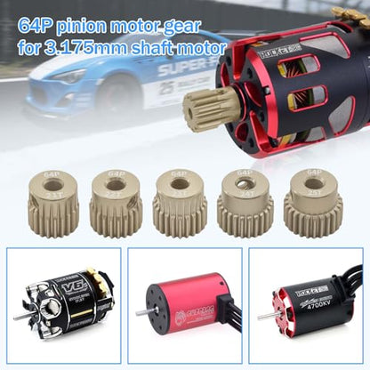 Surpass Hobby 64DP Pinion Gear 3.175mm 21T 22T 23T 24T 25T Motor Gears for 1/10 RC Car Brushed Brushless Motor Parts - size: 21T 22T 23T 24T 25T