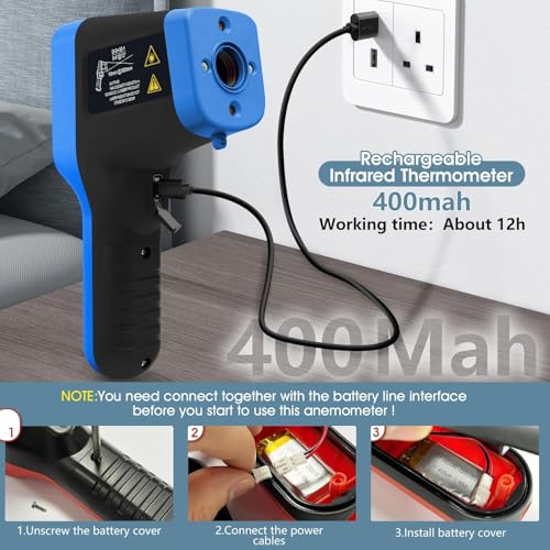 Non-Contact Infrared Thermometer Bluetooth, -50°F to 2912°F (-50°C to 1600°C) High Accuracy Laser Temperature Gun with Button for Cooking, HVAC, Industrial, Home and Automotive (Not for Human)
