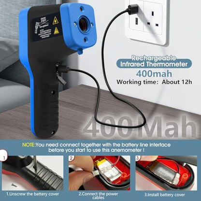 Non-Contact Infrared Thermometer Bluetooth, -50°F to 2912°F (-50°C to 1600°C) High Accuracy Laser Temperature Gun with Button for Cooking, HVAC, Industrial, Home and Automotive (Not for Human)