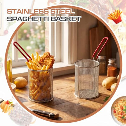 Blulu 2 Pack Stainless Steel Pasta Strainer Baskets 5-1/4" D x 7" H, Red - color: Red, size: 5-1/4" D X 7" H