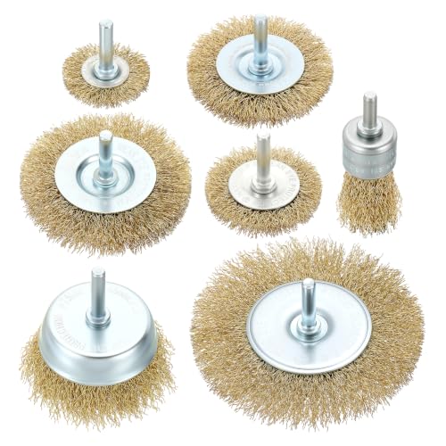 DTGN 7 Pcs Wire Wheel Cup Brush Set for Drill, 1/4 Inch Round Shank - size: 1/1.5/2/2.5/3/4 inch