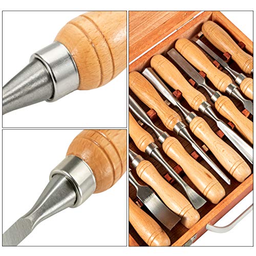 Woodworking 12pcs Lathe Chisel，Wood Carving Hand Chisel 3-3/4Inch Blade Length, Lathe Turning Tools with Wooden Storage Case - size: 8.7 in